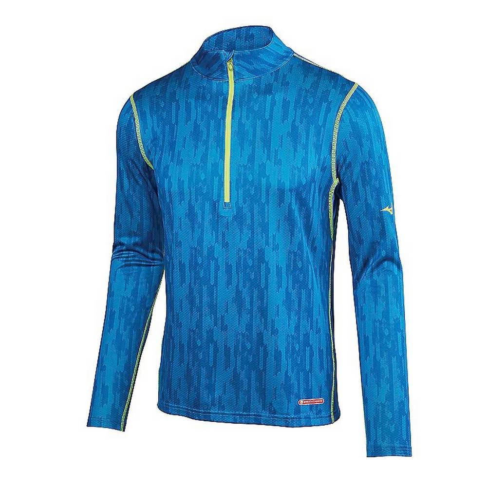 Panske Base Layer Mizuno Breath Thermo Half Zip Modre/Žlté Vypredaj HFPE71390